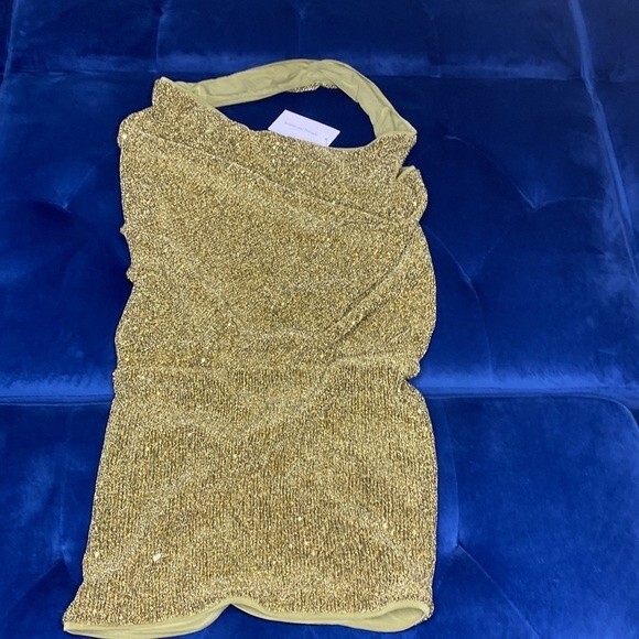 Lovers + Friends NWT Lyon Antique Gold Sequin Mini Halter Dress S - Picture 4 of 9